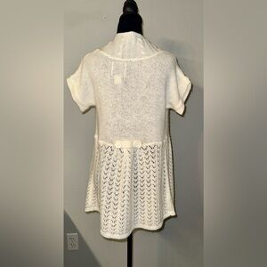 New York At Last, Cream Short Sleeve 100% Acrylic Open Front Cardigan Size Small